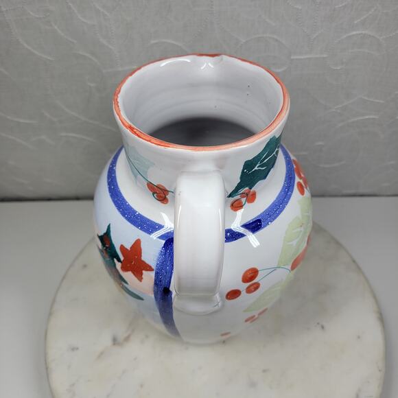 Pier 1 Italian Ceramic Pitcher Hand Painted Christmas Trees Floral Stars - Picture 9 of 15